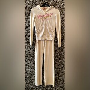 Y2K Juicy Go Couture Yourself Cream Velour Tracksuit Set Vintage